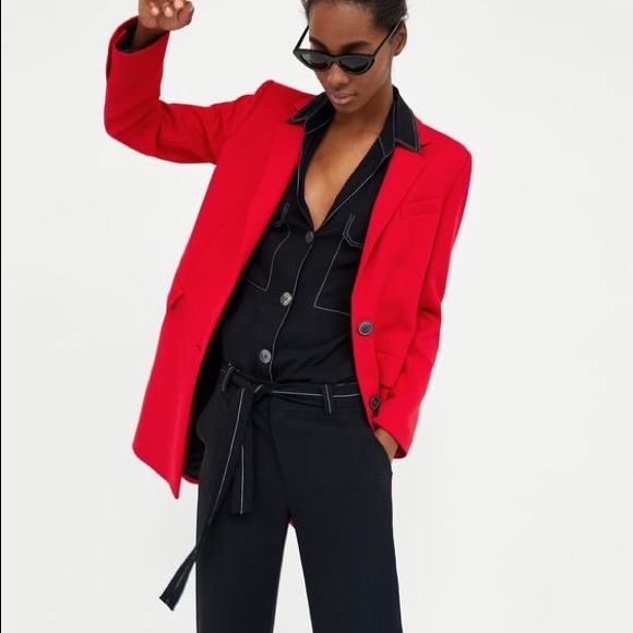 NWT Zara Red Tailored Masculine Coat - Picture 4 of 8